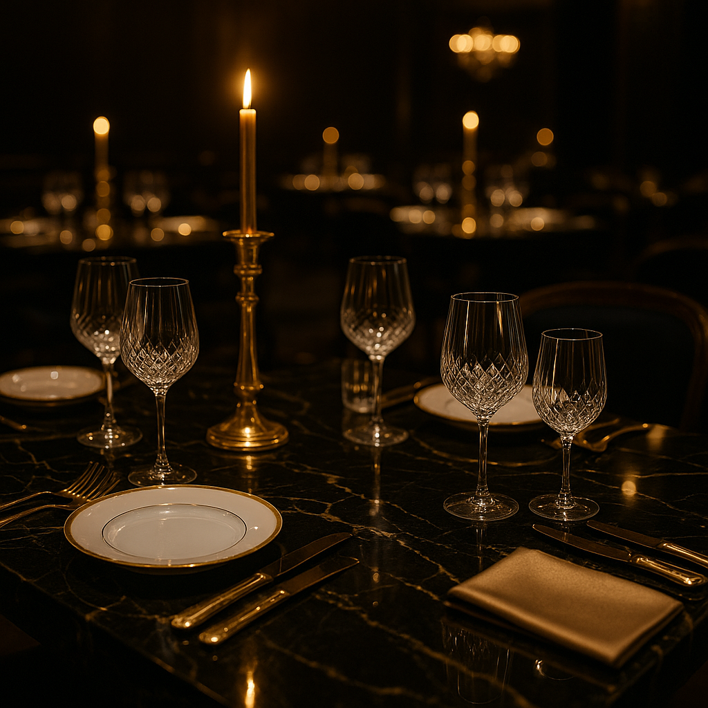 Table marbre noir, cristal et bougie — EULAM 55